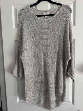 LOFT Gray Marled Scoop Neck Lightweight Knit Sweater